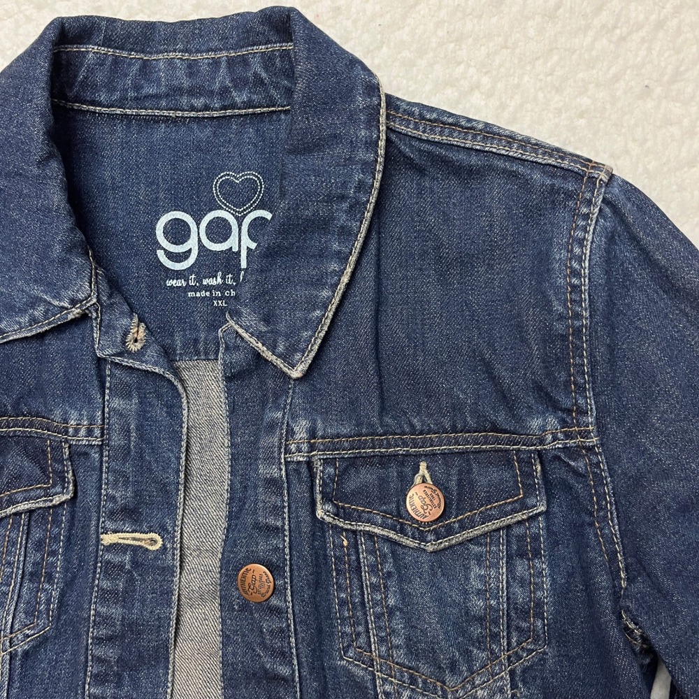Gap Denim Jacket Girls XXL Blue Dark Wash Authentic Gap Jean Trucker Jacket